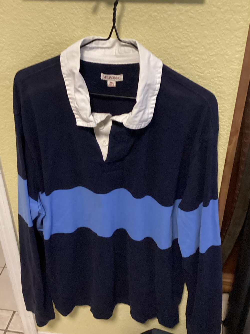 Merona Navy and Light Blue V-Neck Rugby Sweater with White Collar